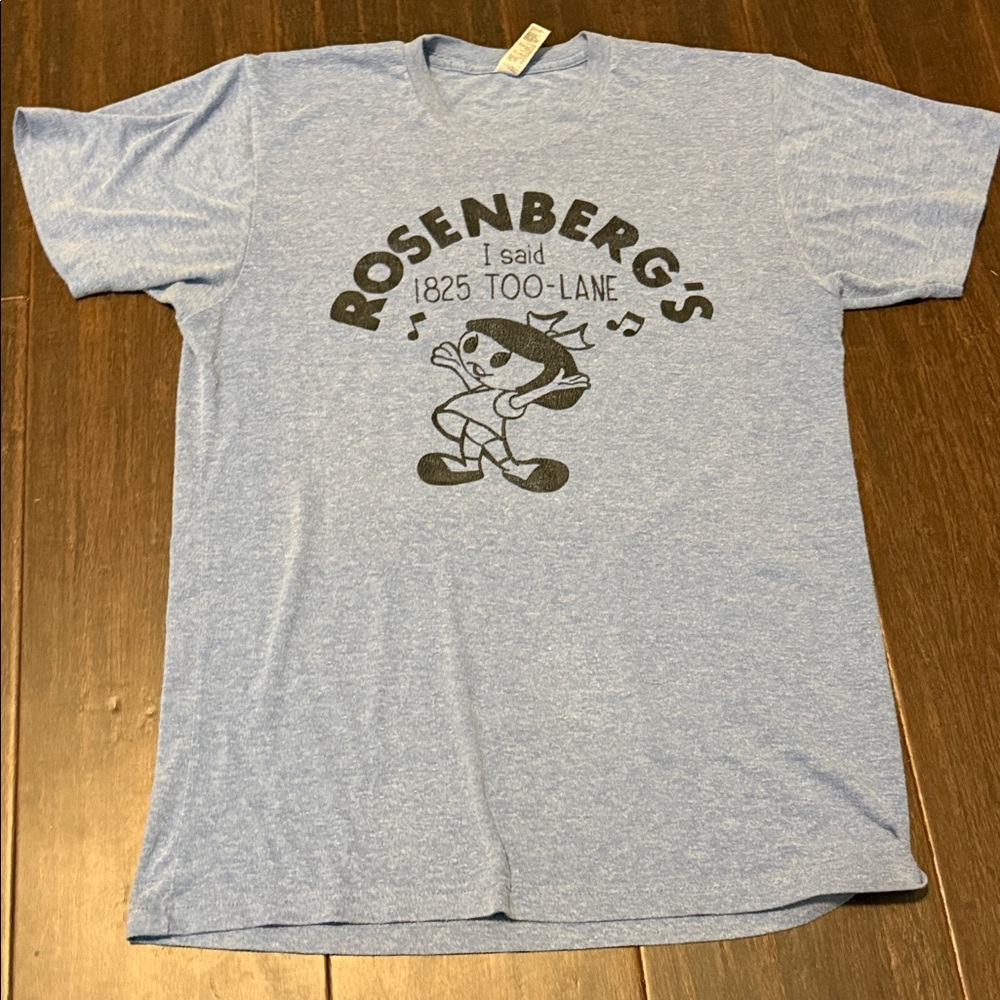 American Apparel Light Heather Blue Graphic Tee with Rosenberg's Print